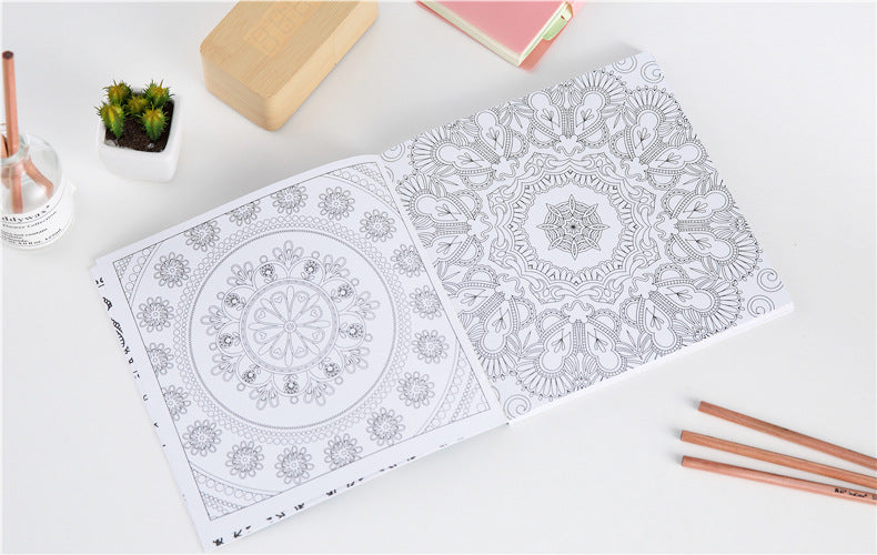 12 lápis de cor + 128 páginas Zen Mandalas Livro de colorir para adultos e crianças Alivia o estresse Mata o tempo Jardim secreto Livro de arte