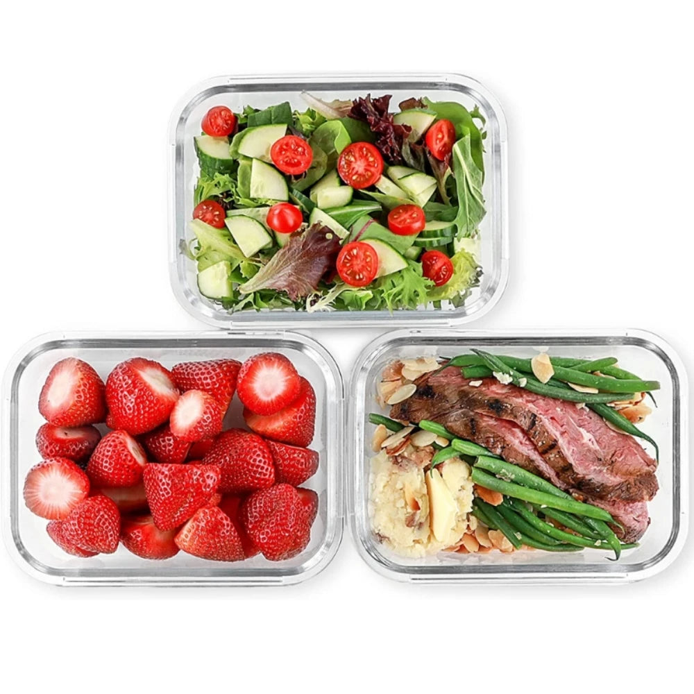 Kit com 2 potes de vidro para lancheira, recipiente para preparação de refeições, recipientes para armazenamento de alimentos com tampas de 640 ml