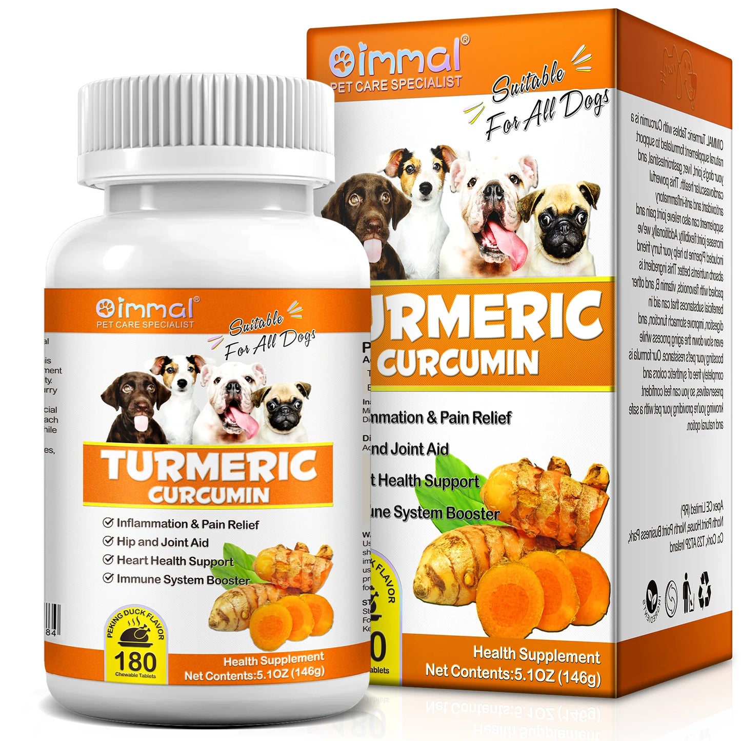 Cúrcuma Curcumina 180 Comprimidos Mastigáveis Suplementos Auxiliam Articulações e Quadris Saúde do Coração Alívio da Inflamação e Dor para Cães