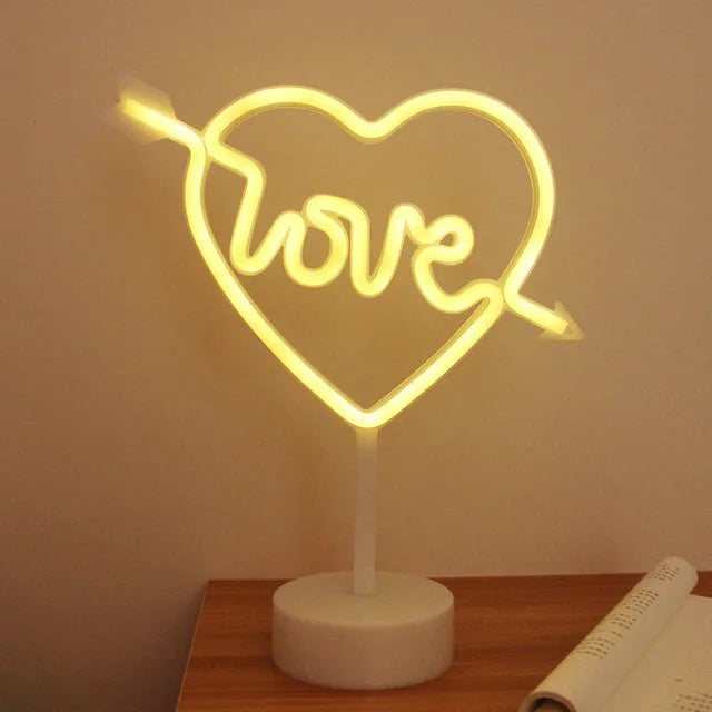 Luz de neon LED USB para letreiro, lâmpada noturna de flamingo para festas de Natal, decoração de casamento, presente para casa, luz de neon em forma de coração
