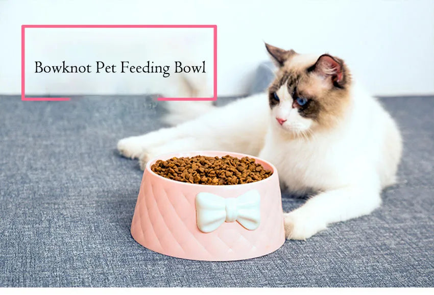 Tigelas de comida para cães de estimação, tigela de alimentação para filhotes com laço adorável, tigela de alimentação para gatos com laço para água, tigelas de alimentação para animais de estimação com laço doce princesa