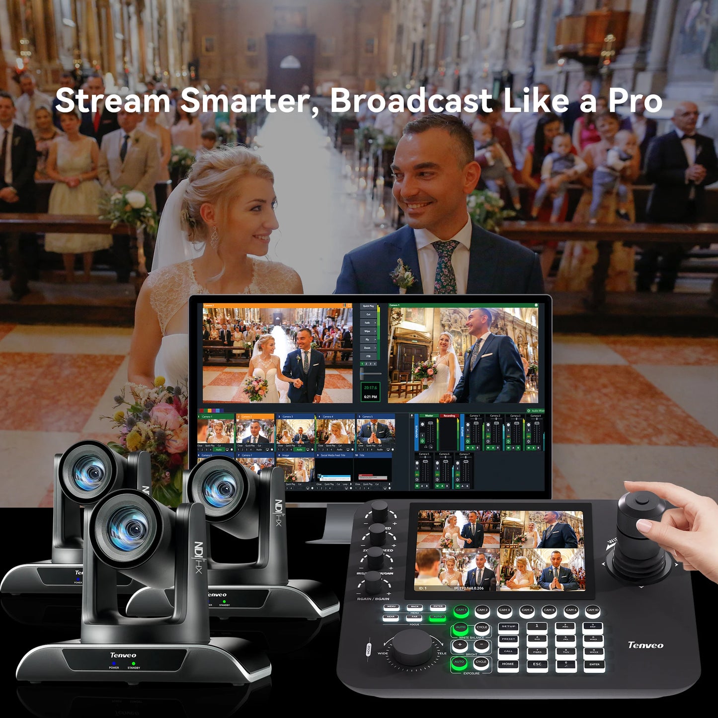 Câmera de conferência PTZ 4K com zoom de 30X e 3 unidades, rastreamento automático por IA, USB + HDMI + SDI + LAN POE e controlador de joystick para câmera PTZ IP KB300PRO