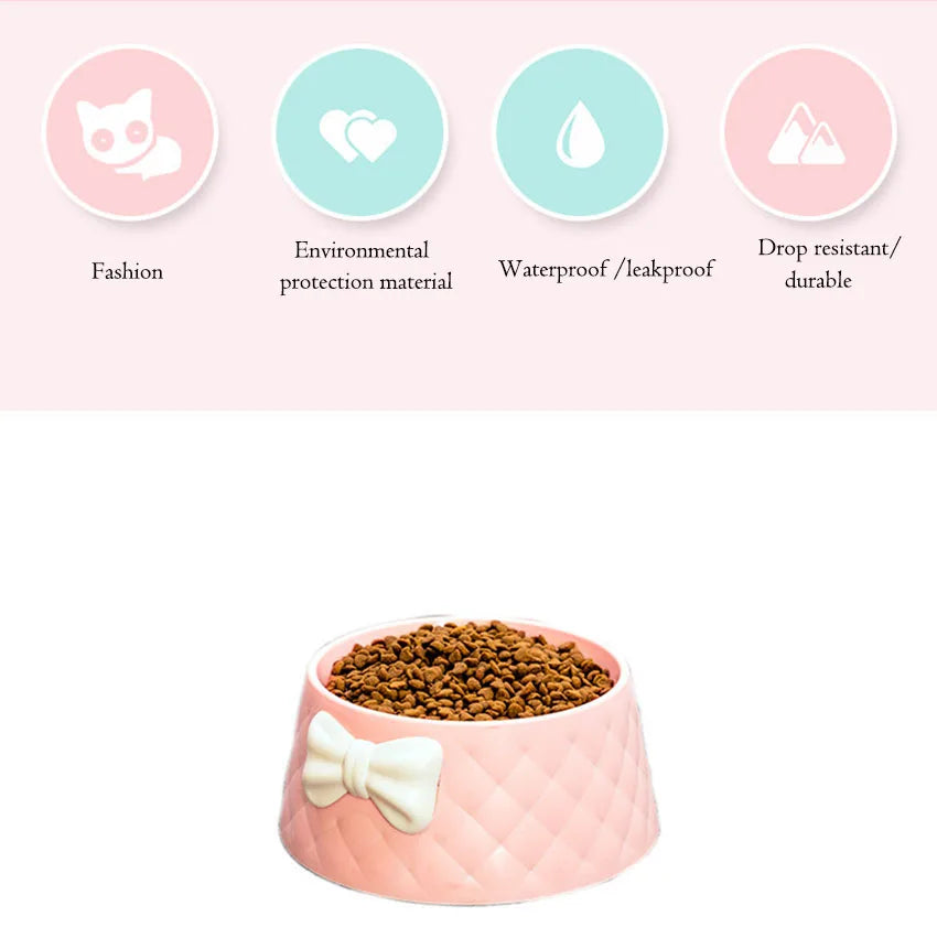 Tigelas de comida para cães de estimação, tigela de alimentação para filhotes com laço adorável, tigela de alimentação para gatos com laço para água, tigelas de alimentação para animais de estimação com laço doce princesa