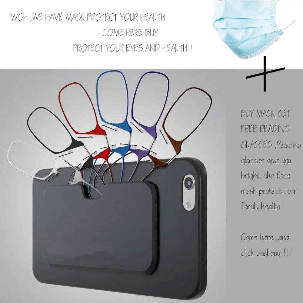 wholesale presbyopic silicon mini clip nose bridge Portable 3M stick on phone reading glasses 1.0 to 3.5
