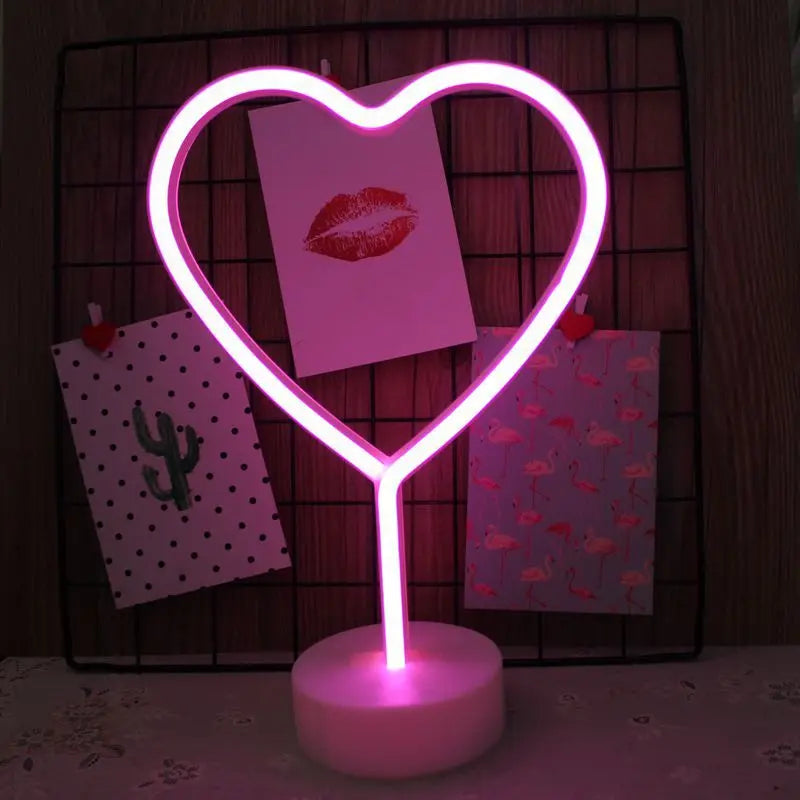 Luz de neon LED USB para letreiro, lâmpada noturna de flamingo para festas de Natal, decoração de casamento, presente para casa, luz de neon em forma de coração