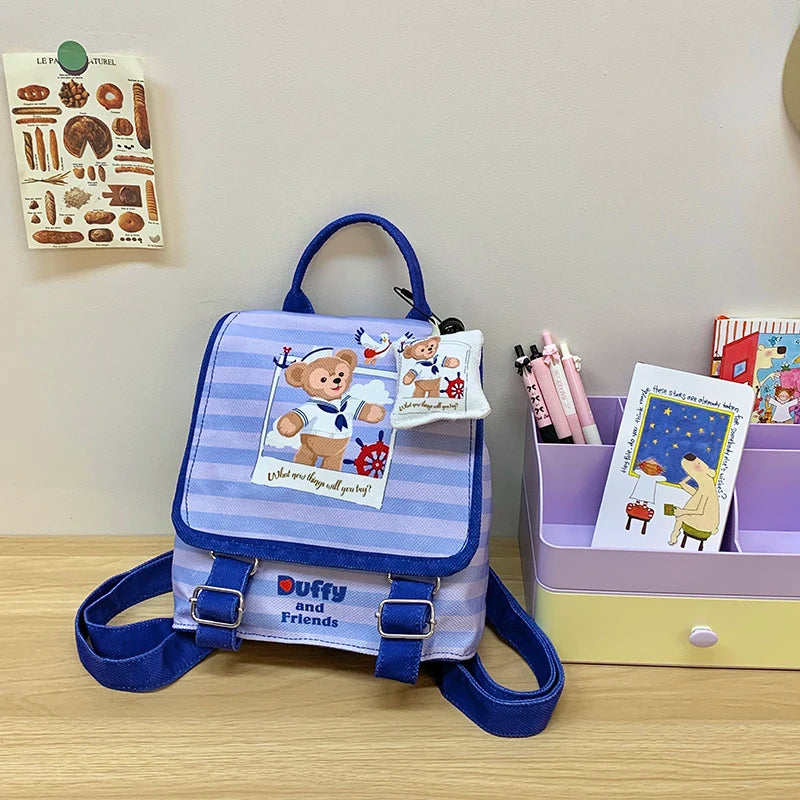 Mochila escolar de lona com estampa de desenho animado para meninas, mochila infantil estilosa e colorida com fecho de zíper