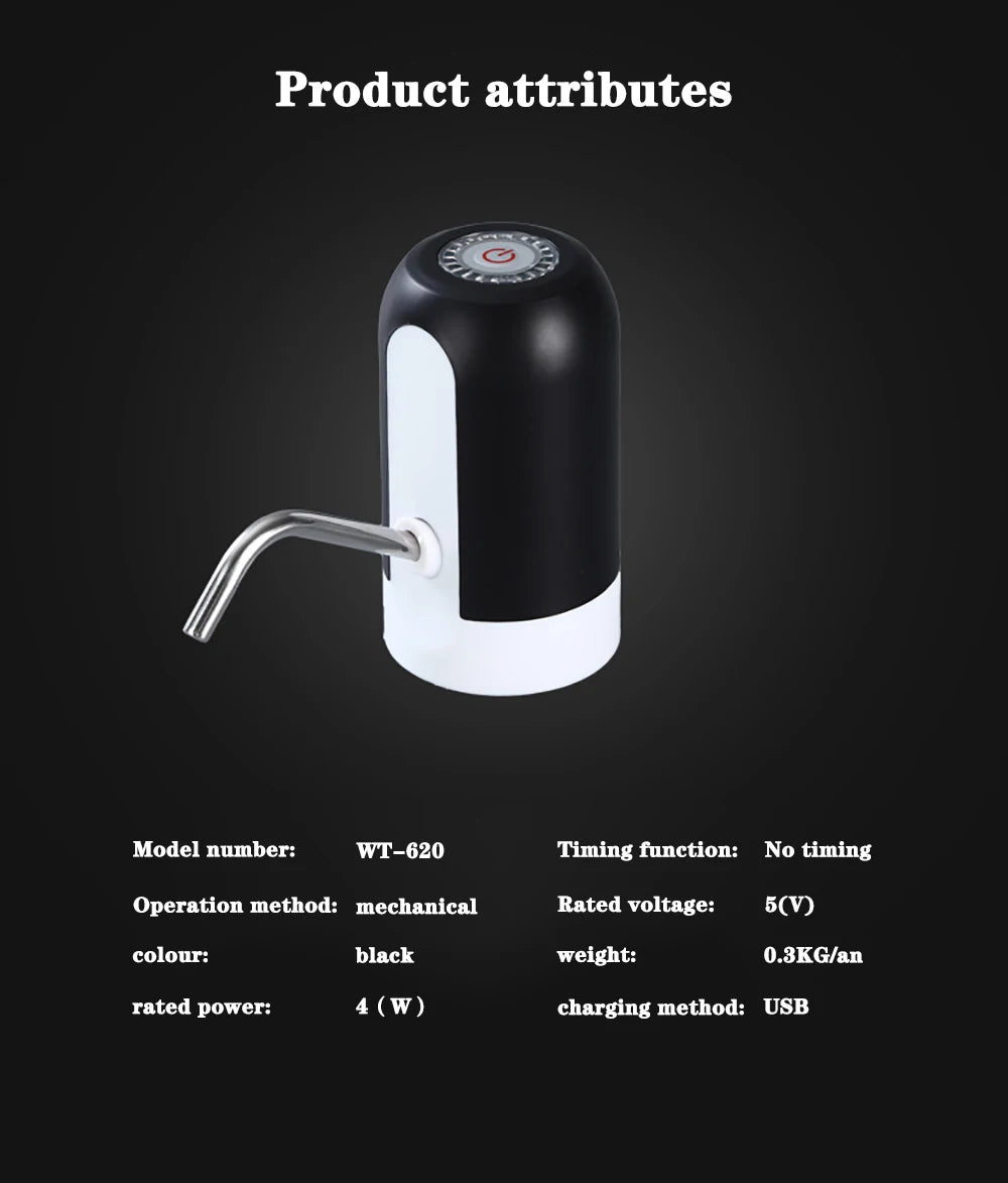 Bomba para garrafa de água com carregamento USB, dispensador elétrico automático de água, bomba para garrafa de água, interruptor automático, dispensador de bebidas