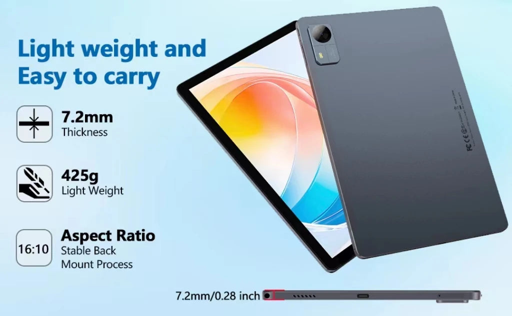 Tablet de 10,1 polegadas com resolução IPS de alta definição 1280*800, Android 12, em estoque, Unisoc T606 Octa-core 4+128GB, bateria de 6000mAh 5.0