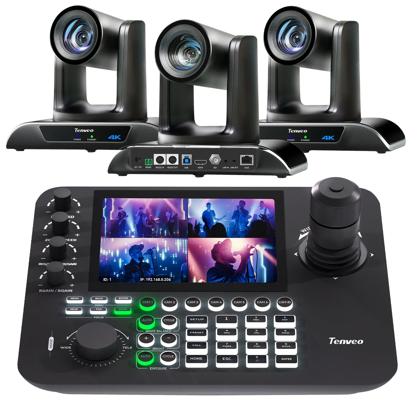 Câmera de conferência PTZ 4K com zoom de 30X e 3 unidades, rastreamento automático por IA, USB + HDMI + SDI + LAN POE e controlador de joystick para câmera PTZ IP KB300PRO