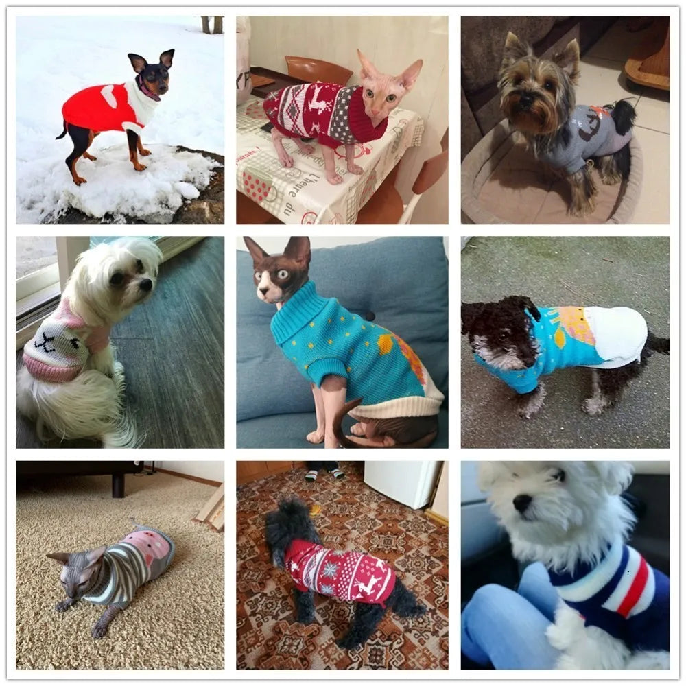 Roupas de cachorro de desenho animado de Natal, suéter quente para gatos, suéter para cães pequenos, roupas para animais de estimação, casaco de tricô, pano de crochê, jersey Perro 30S1