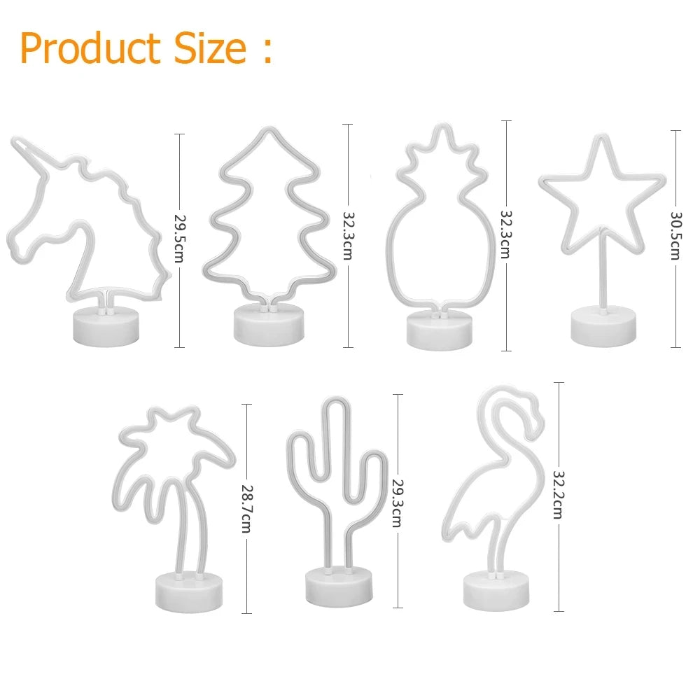 Luz de neon LED USB para letreiro, lâmpada noturna de flamingo para festas de Natal, decoração de casamento, presente para casa, luz de neon em forma de coração