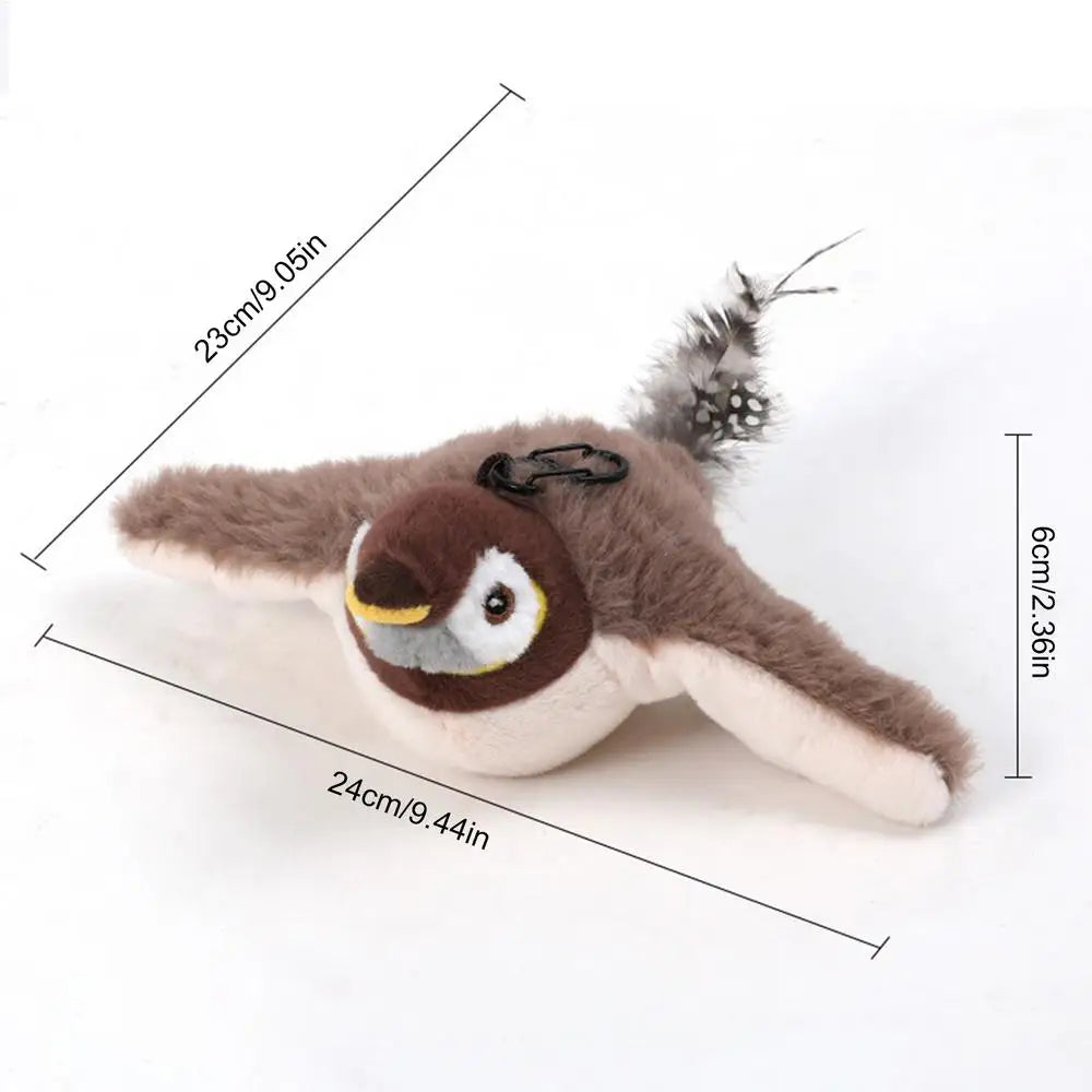 Brinquedo de pássaro cantando para gatos, brinquedo interativo de pássaro simulado, pardal, brinquedo de pássaro voador recarregável por USB para gatos domésticos