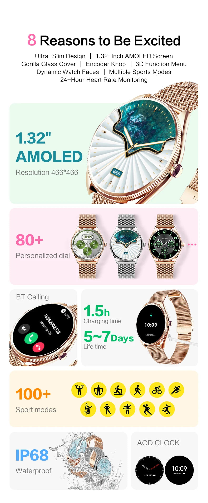 Relógio inteligente VALDUS VL60 Pro 2025, novo, feminino e masculino, tela AMOLED, com Bluetooth, para chamadas, IP68, à prova d'água, fitness e esportes, presente
