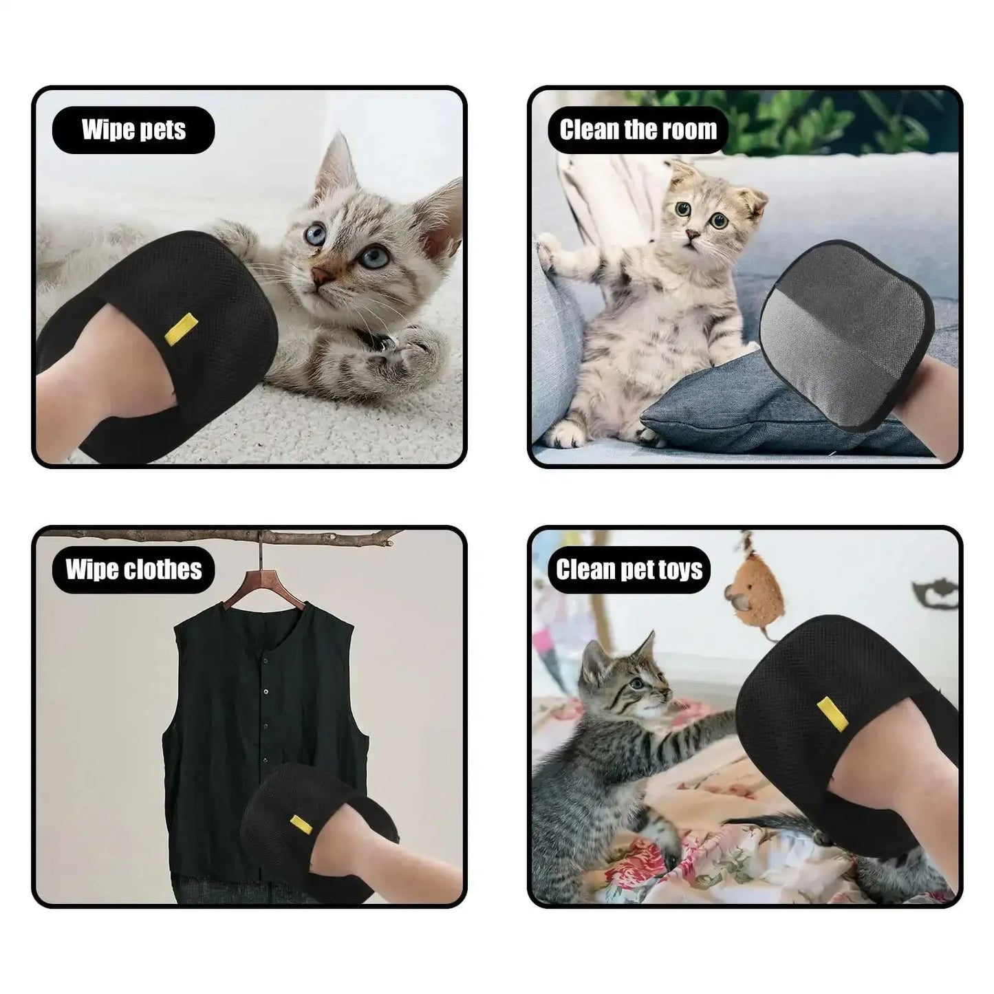Conjunto de ferramentas para remoção de pelos de animais de estimação, luvas reutilizáveis para remoção de pelos estáticos, luvas de dupla face para remoção de pelos de cães e gatos para carpetes e sofás