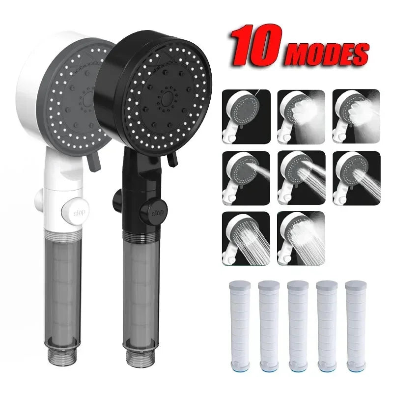Chuveiros de alta pressão com filtro de 10 modos, parada de um toque, pulverizador portátil para economia de água, acessórios para banheiro