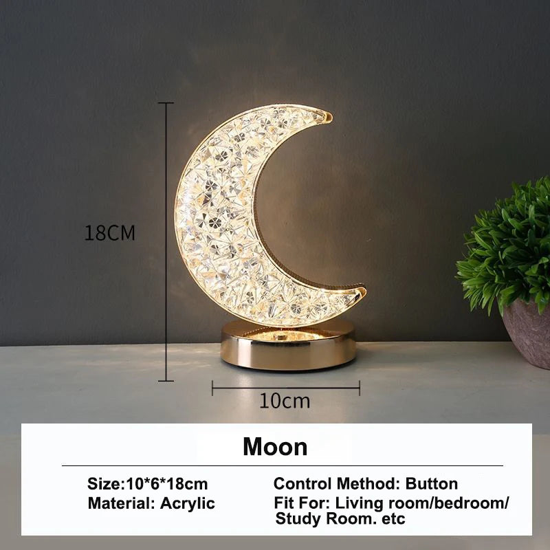 Luz noturna de trilho de cristal 3D com controle de toque para quarto de meninas, lâmpada de mesa ambiente LED USB para decoração de casa e estética