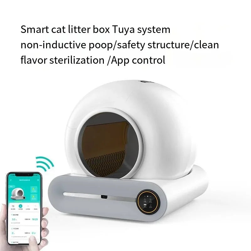 Caixa de areia para gatos inteligente automática 2025, fechada, com controle de aplicação de autolimpeza, fragrância iônica, bandeja de lixo para animais de estimação