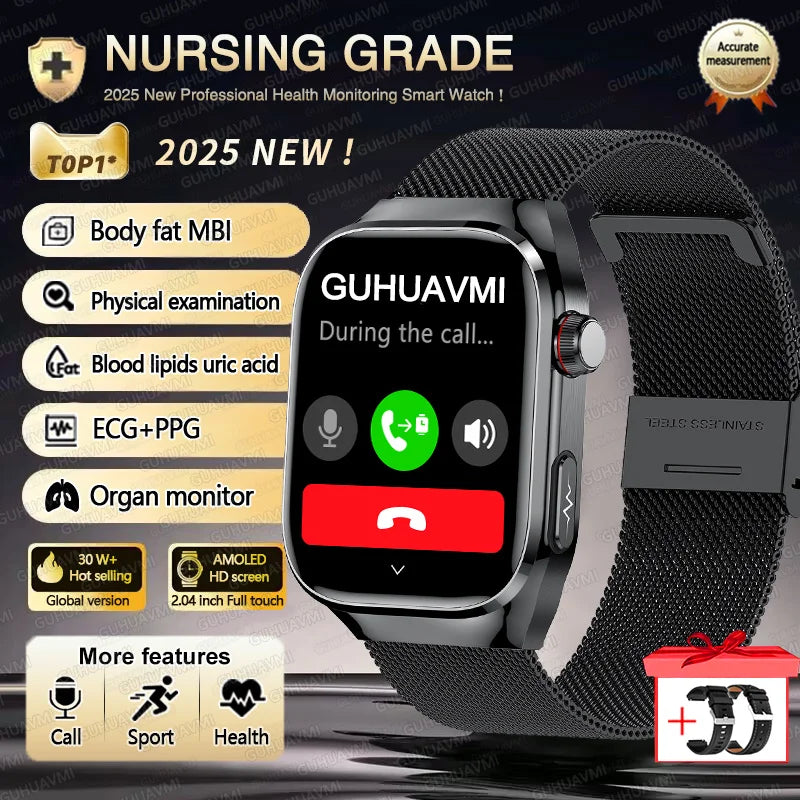 Novo 2025 para Huawei Três altas pressão arterial Smartwatch ECG Ácido Úrico Frequência Cardíaca Relógio Análise Corporal Monitoramento de Saúde Relógios