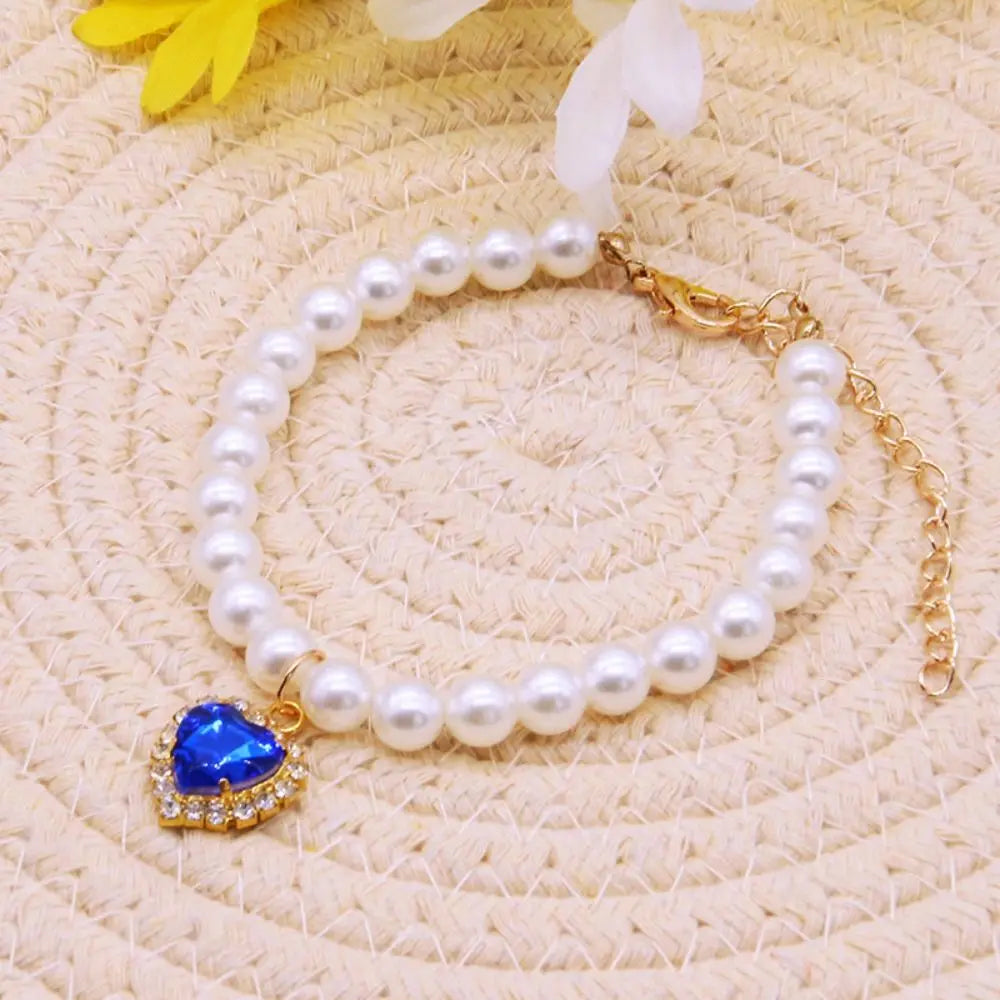 Pet Pearl Adjustable Collar Cat Jewelry Pendant Princess Gem Necklace Dog Sweet Decorations Puppy Rhinestone Collar Accesorios