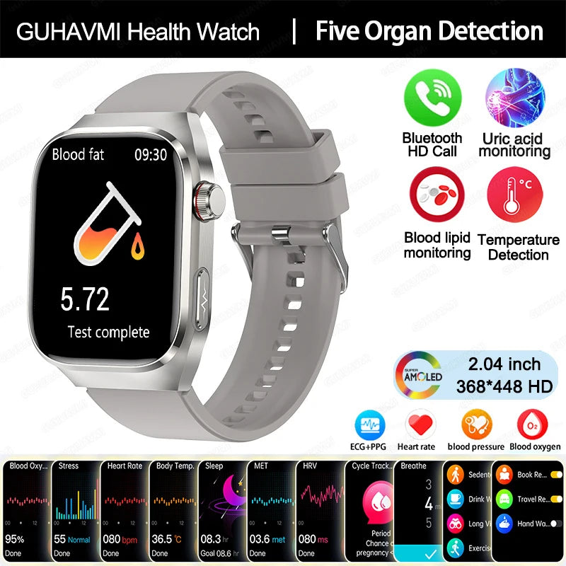 Novo relógio inteligente preciso de 2025, com monitor de frequência cardíaca e pressão arterial, para monitorar a saúde, com ECG + PPG, para esportes