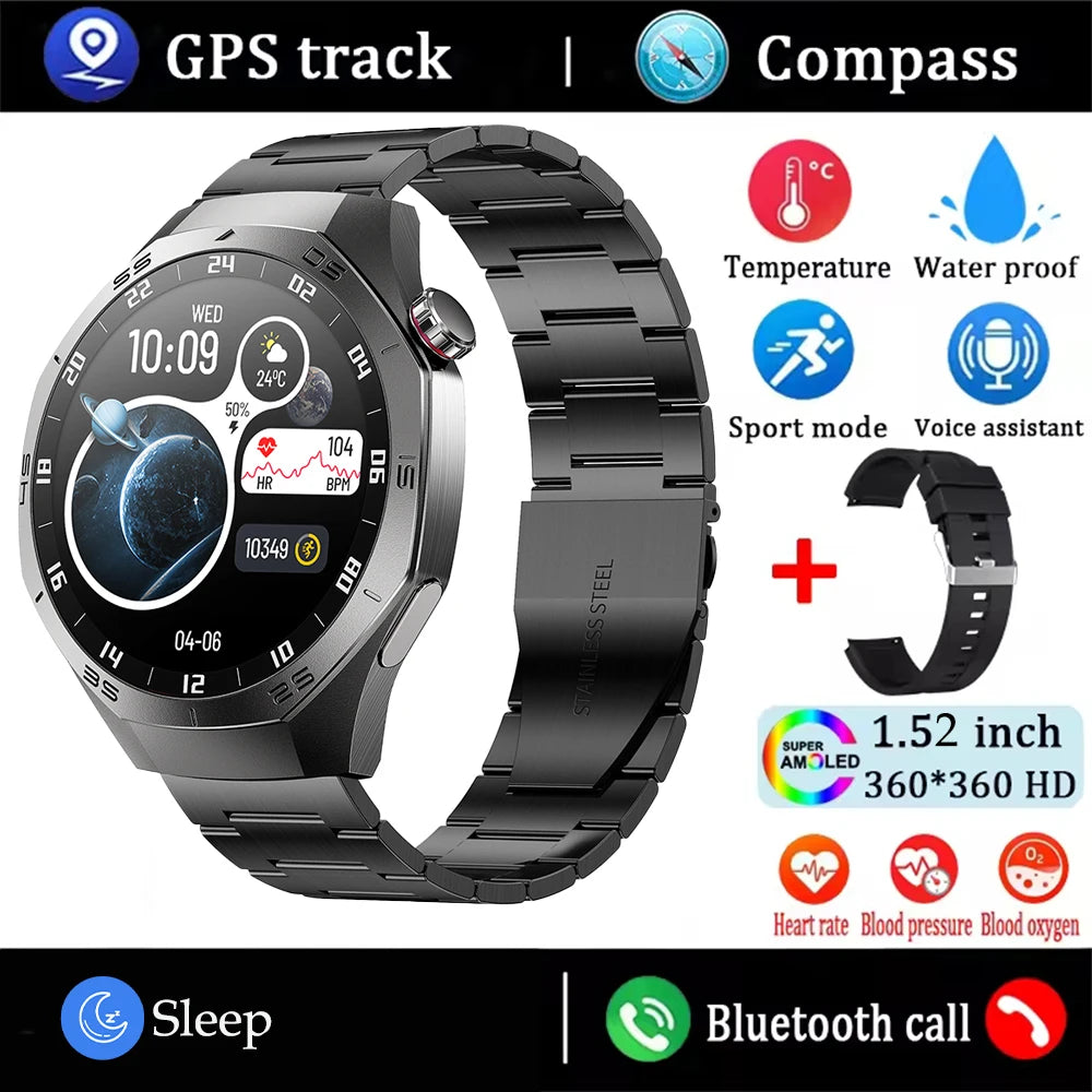 2025 Novo para Android e iOS Smart Watch Masculino Tela AMOLED GPS Trajetória de movimento Frequência cardíaca Bluetooth Chamadas SmartWatch à prova d'água