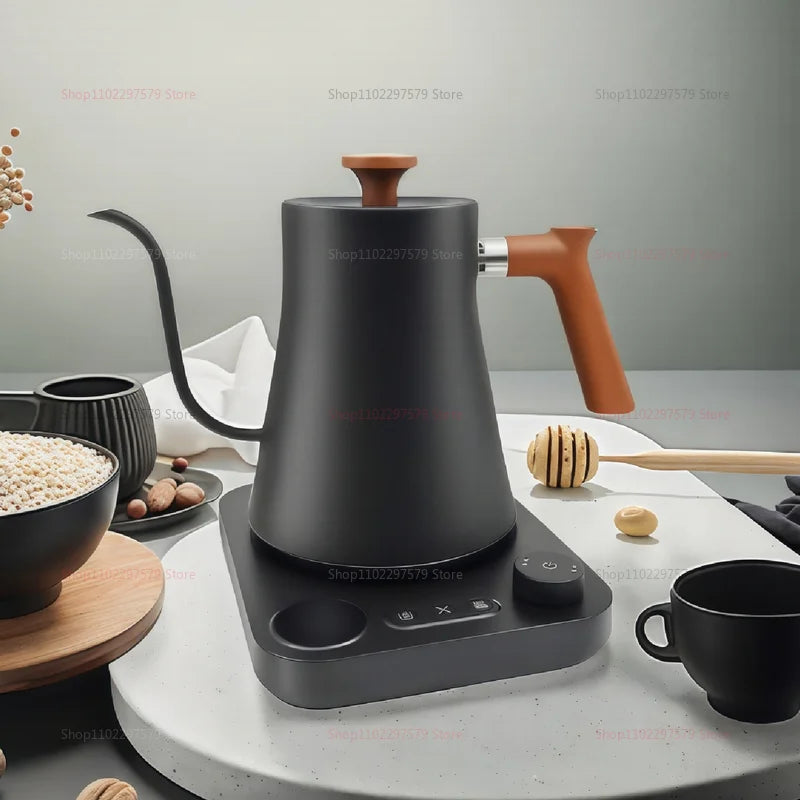 Chaleira elétrica de café coado de 0,9 L, bule de aço inoxidável com controle preciso de fluxo para café preparado à mão e infusão por gotejamento