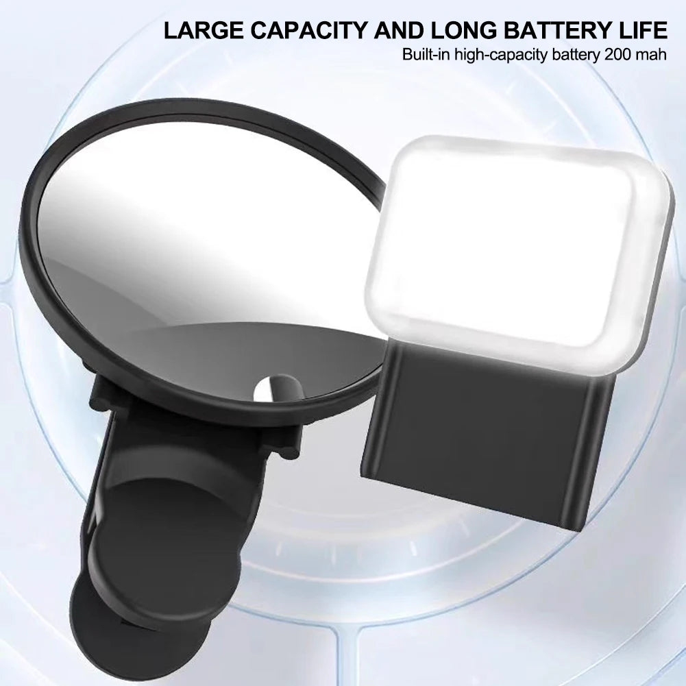 Espelho de anel universal para câmera de celular com luz traseira, refletor para selfies, luz de maquiagem com clipe e bolsa de armazenamento, reflexão HD