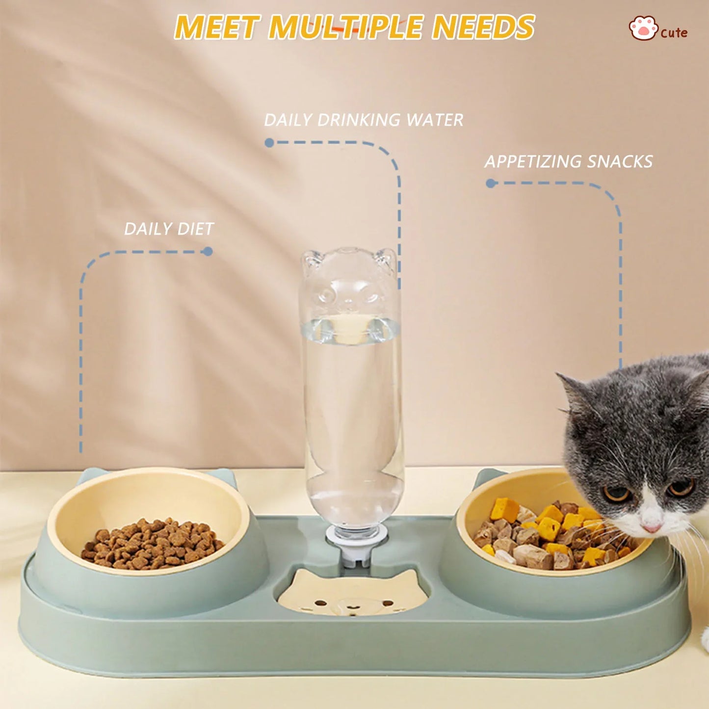 Tigela para gatos, alimentador automático, tigela para comida de cachorro com bebedouro, tigela dupla com suporte elevado, tigelas para gatos