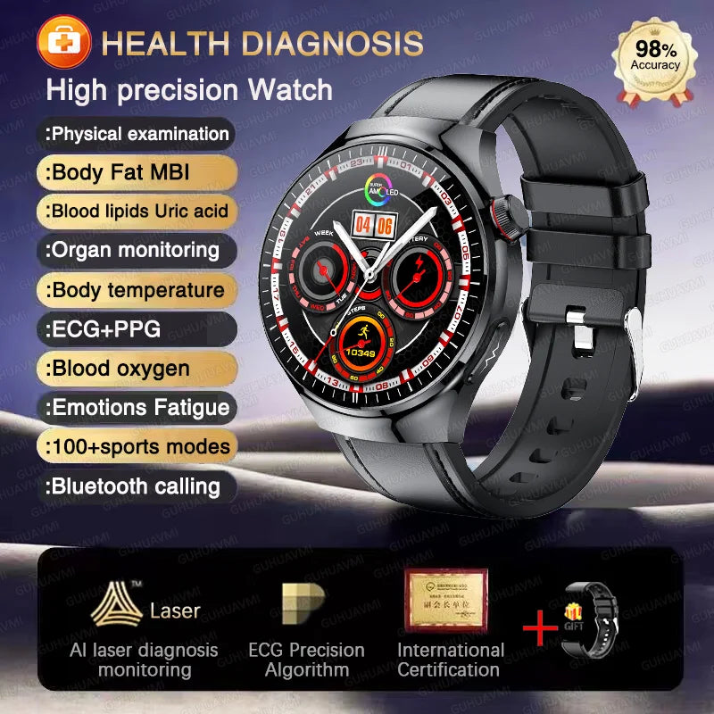 2025 para HUAWEI Precise ECG + PPG Ácido Úrico HD Smart Watch Masculino Lipídios no Sangue Frequência Cardíaca Pressão Arterial Esporte Chamada Saúde Smartwatch