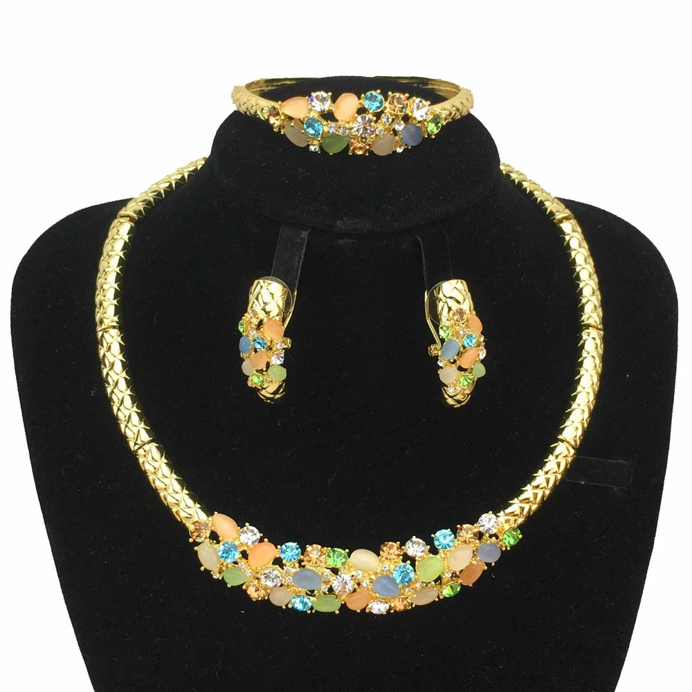 Yuminglai Dubai Fine Jewellery Conjuntos de colares de strass de alta qualidade para mulheres Aniversário Casamento FHK17061