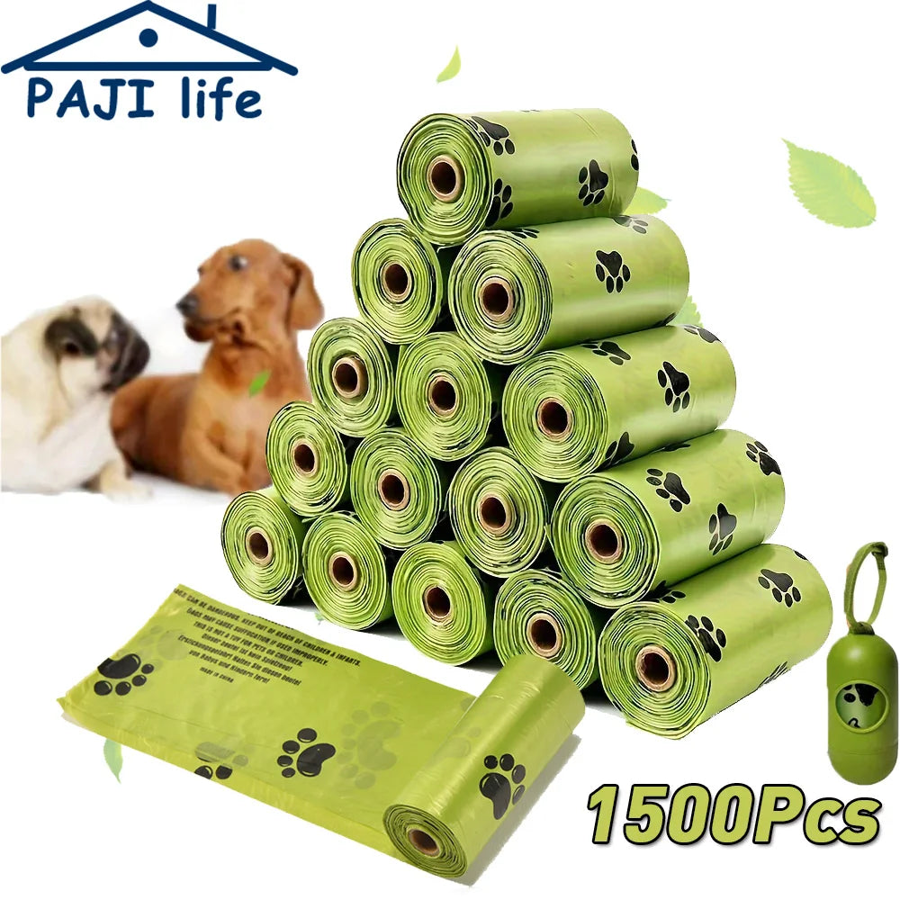 Sacos para cocô de cachorro biodegradáveis à prova de vazamentos, sacos para resíduos de animais de estimação para passear com o cachorro, limpeza ao ar livre, dispensador de sacos de areia para gatos, pacote a granel