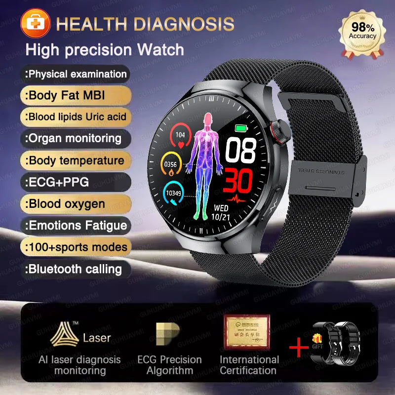 2025 para HUAWEI Precise ECG + PPG Ácido Úrico HD Smart Watch Masculino Lipídios no Sangue Frequência Cardíaca Pressão Arterial Esporte Chamada Saúde Smartwatch