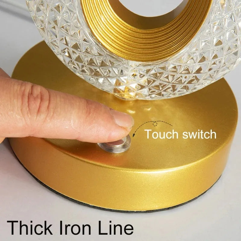 Luz noturna de trilho de cristal 3D com controle de toque para quarto de meninas, lâmpada de mesa ambiente LED USB para decoração de casa e estética