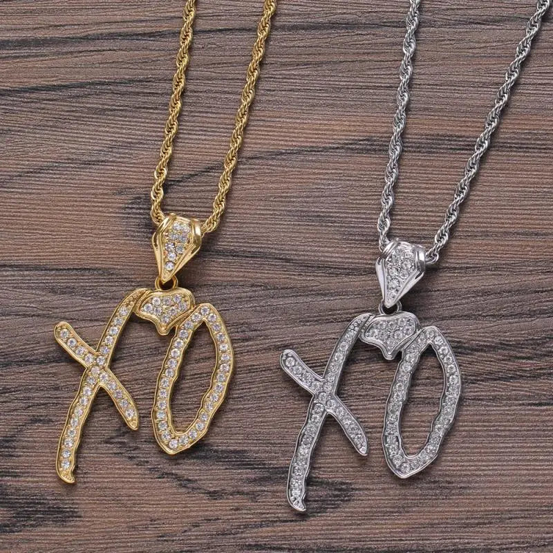 Pingente de alfabeto XO com zircônia incrustada em metal, tendência, personalidade, masculino, feminino, glamour de rua, moda hip hop, colar, joias, presentes