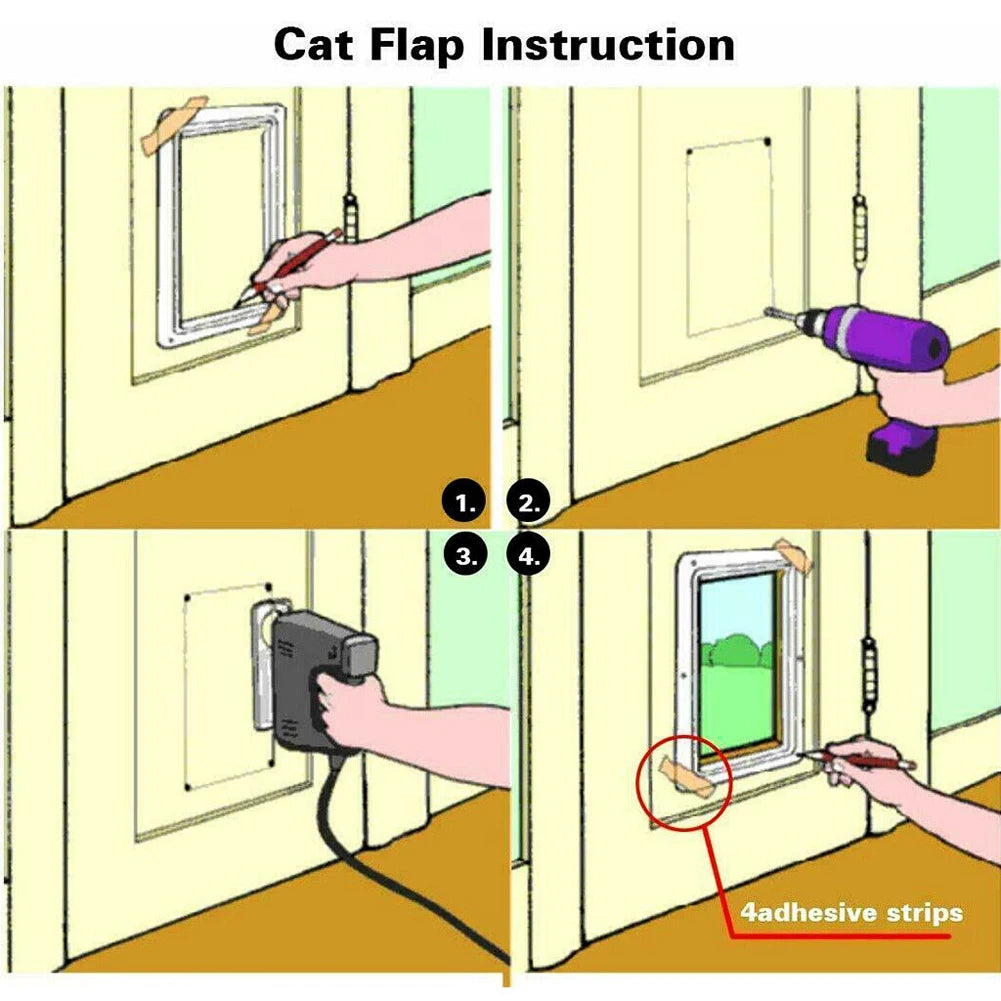 Porta magnética para gatos com trava de segurança de 4 vias para gatos, portão pequeno de plástico ABS controlável para filhotes, segurança para entrada e saída de gatinhos