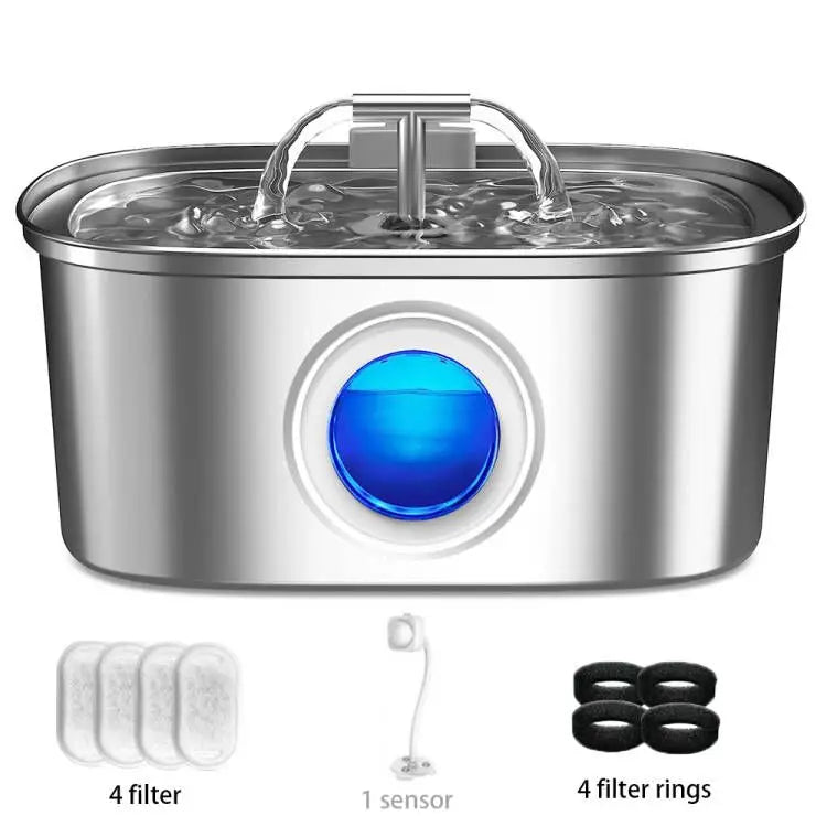 Bebedouro automático para gatos de 3,2 L, aço inoxidável, dispensador de água para cães de estimação, bomba ultrassilenciosa, fonte de água para vários animais de estimação
