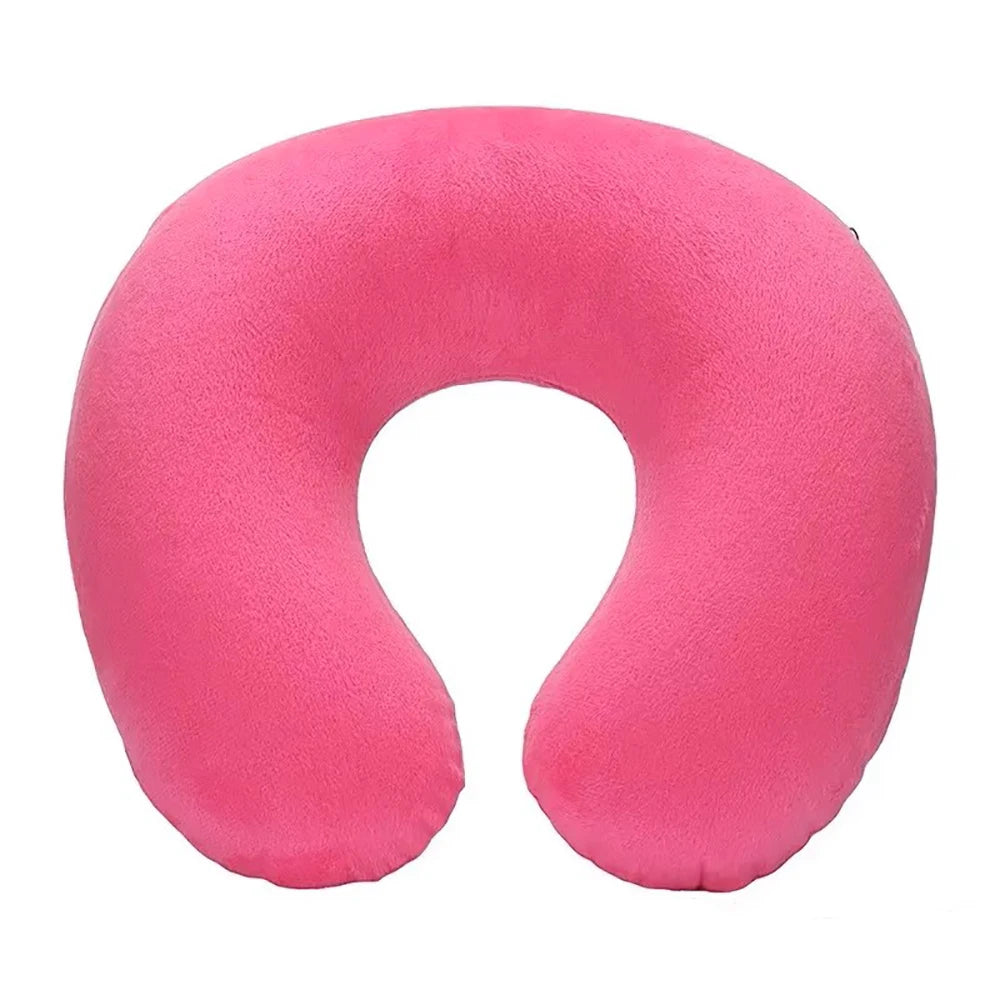 Travesseiro de viagem em formato de U, portátil, preguiçoso, inflável, suporte cervical, curto, pelúcia, itens essenciais para dormir no escritório