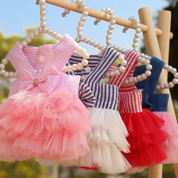 1 peça roupa de verão para animais de estimação chihuahua saia listrada vestido de renda para animais de estimação vestido para cachorro saia de renda arreios filhote gato princesa roupa filhote fofo