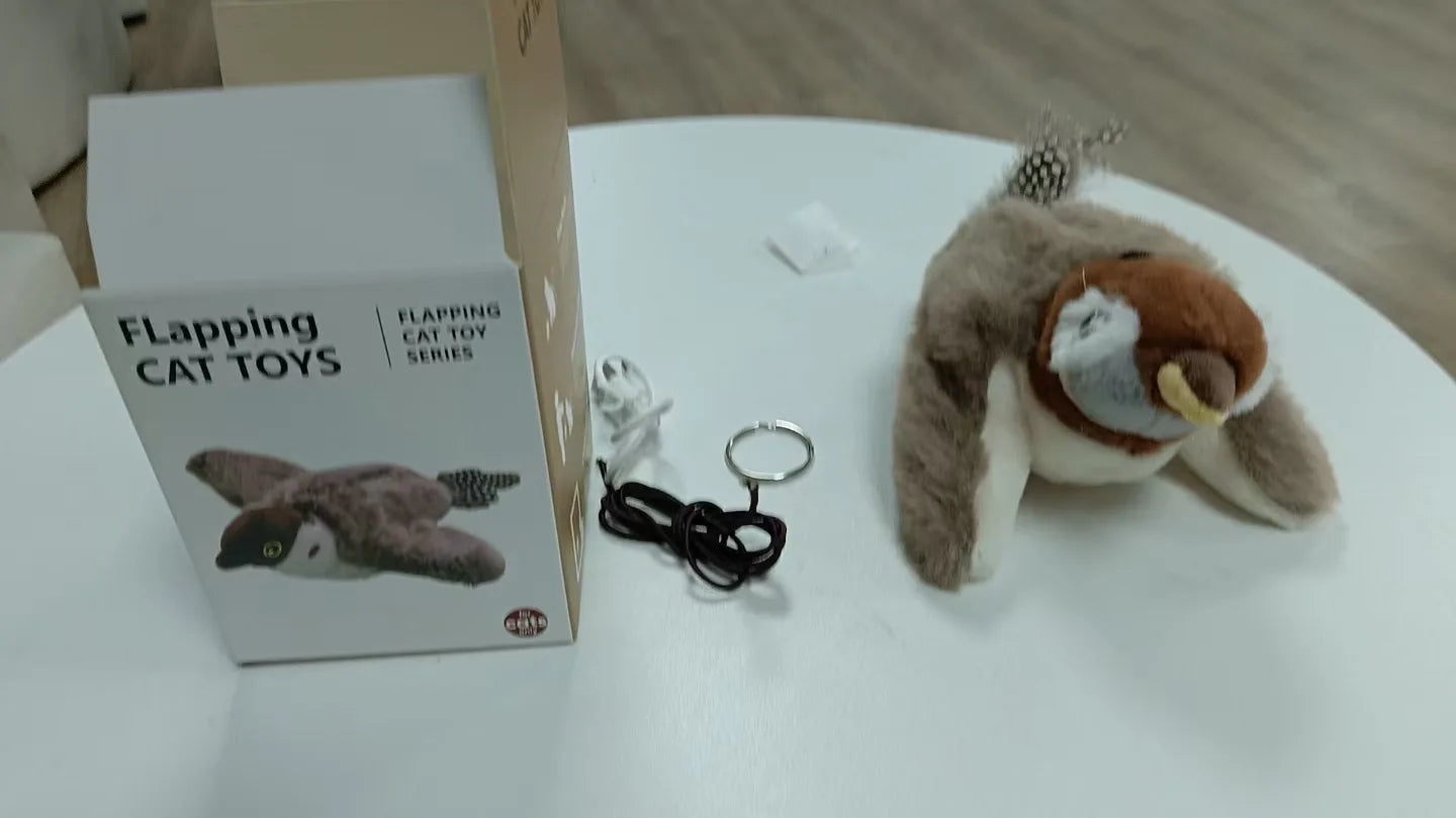 Brinquedo de pássaro cantando para gatos, brinquedo interativo de pássaro simulado, pardal, brinquedo de pássaro voador recarregável por USB para gatos domésticos