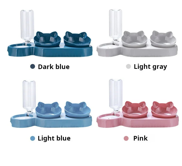 Tigelas para animais de estimação com alimentador de água, design 3 em 1 para orelhas, conjunto de tigelas de água e comida para gatos com garrafa de água por gravidade para proteção do pescoço