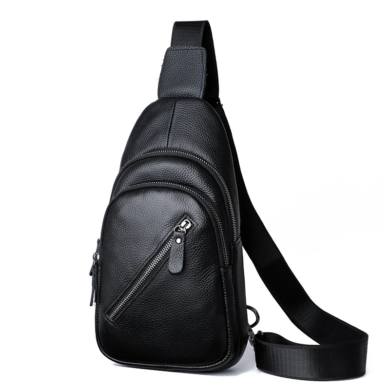 Bolsa de peito masculina 100% couro legítimo, bolsa de ombro masculina, bolsa mensageiro, bolsa transversal casual, bolsa de mão da moda masculina