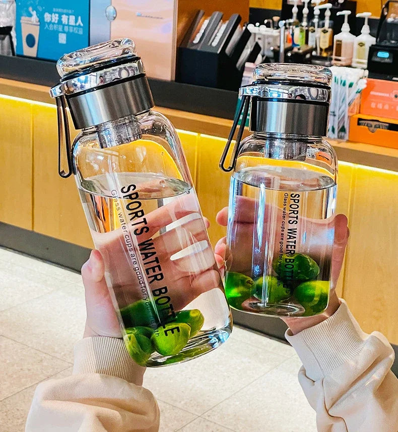 Garrafa de vidro grande de 2L para água, copo transparente para suco de leite, copo portátil à prova de vazamento para bebidas, chá, garrafa de vidro de 2L