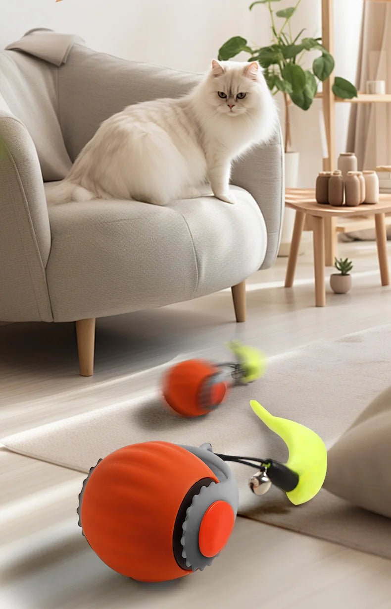 Bola de brinquedo interativa para gatos, bola rolante automática, rabo falso, brinquedo elétrico inteligente recarregável para animais de estimação, treinamento para cães e gatos, imitação de rato