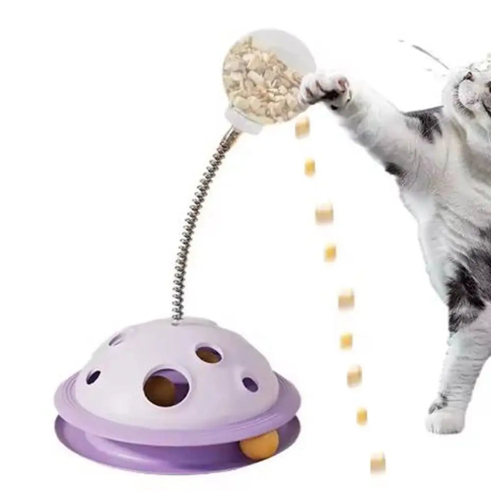 Bola de comida de plástico para gatos, brinquedo interativo com haste de mola, bola de brinquedo giratória destacável para gatos