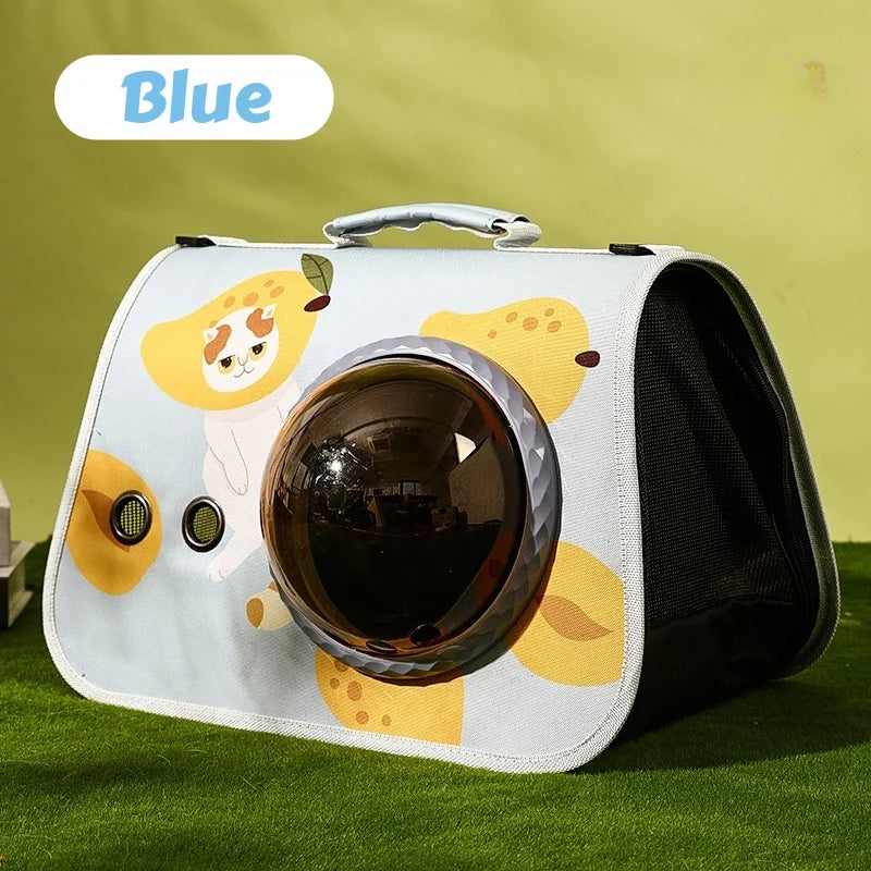 Mochila dobrável para transporte de gatos – Design fofo de desenho animado com aberturas de ventilação e alça de ombro, bolsa de viagem para animais de estimação para gatos