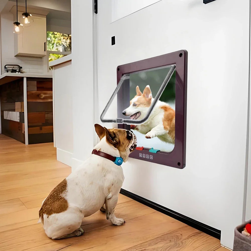 Porta magnética para gatos com trava de segurança de 4 vias para gatos, portão pequeno de plástico ABS controlável para filhotes, segurança para entrada e saída de gatinhos