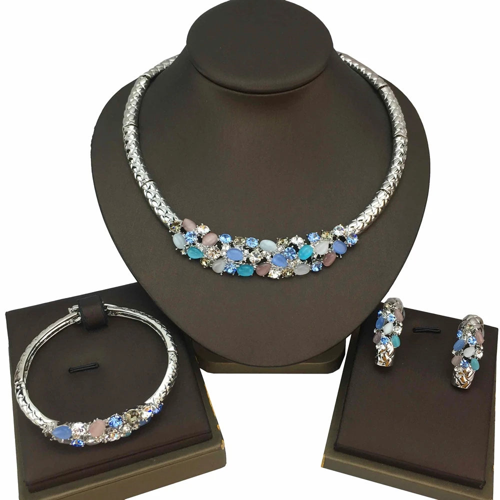 Yuminglai Dubai Fine Jewellery Conjuntos de colares de strass de alta qualidade para mulheres Aniversário Casamento FHK17061