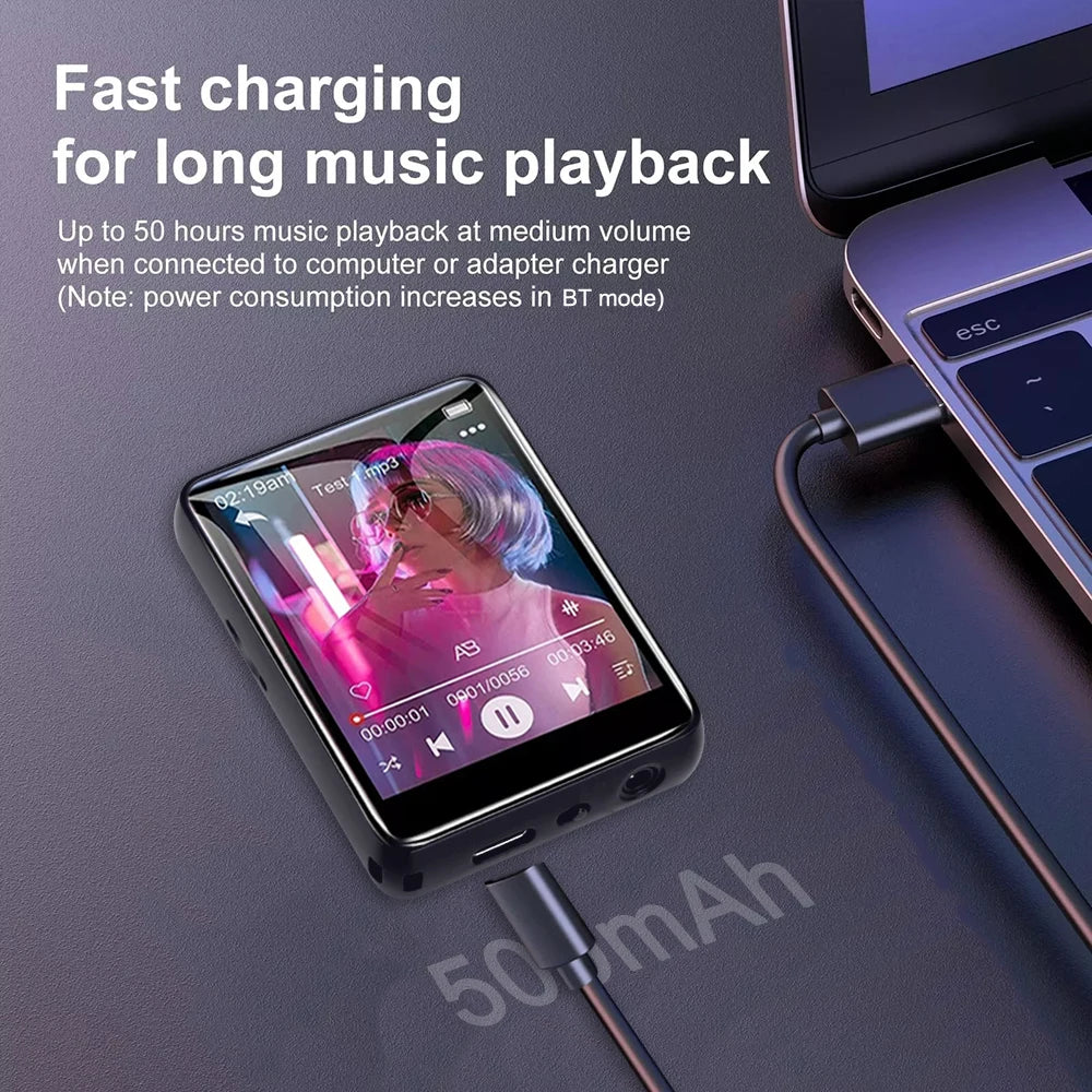 2025 Novo Bluetooth 5.4 Tela sensível ao toque MP3 Player HiFi Lossless Music Play Alto-falante integrado 32 GB Suporte para gravação de e-book