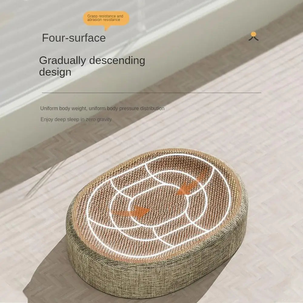 Arranhador oval para gatos, cama de sisal para arranhar, tapete de dormir multifuncional para animais de estimação, cama arranhadora para gatos descansarem