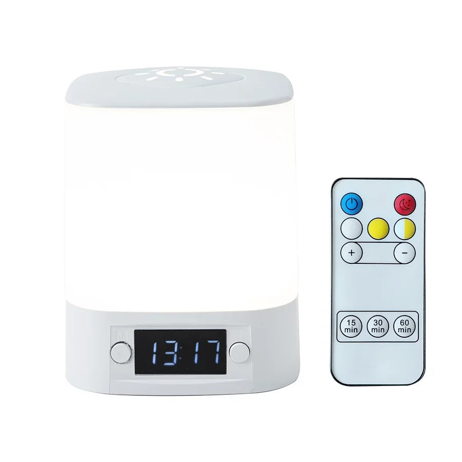 Lâmpada noturna LED com controle remoto e display de hora ou sem proteção para os olhos, lâmpada de leitura, luz noturna de cabeceira recarregável